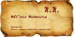 Müncz Modeszta névjegykártya